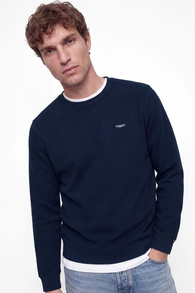 Jack&Jones 12302739 JPRBLUALVES STRUCTURE SWEAT NAVY ERKEK SWEAT