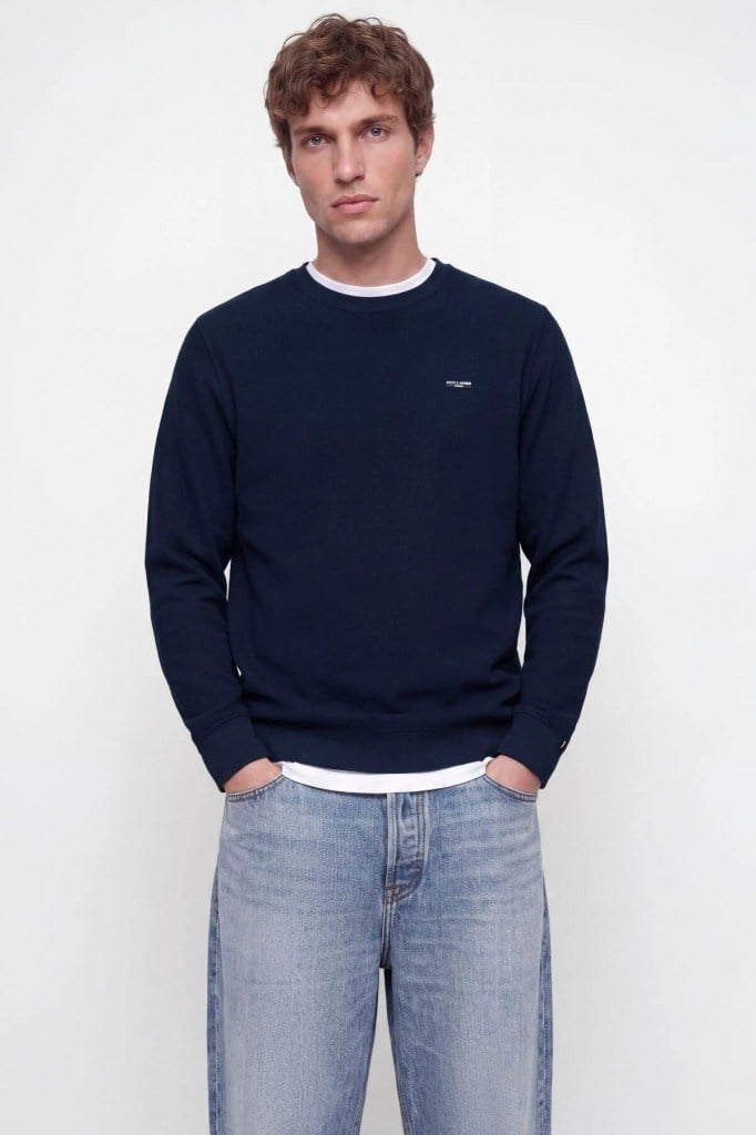 Jack&Jones 12302739 JPRBLUALVES STRUCTURE SWEAT NAVY ERKEK SWEAT