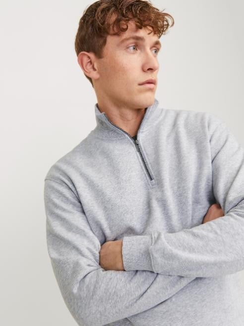 JJEBRADLEY SWEAT HALF ZIP L. GREY 12250747