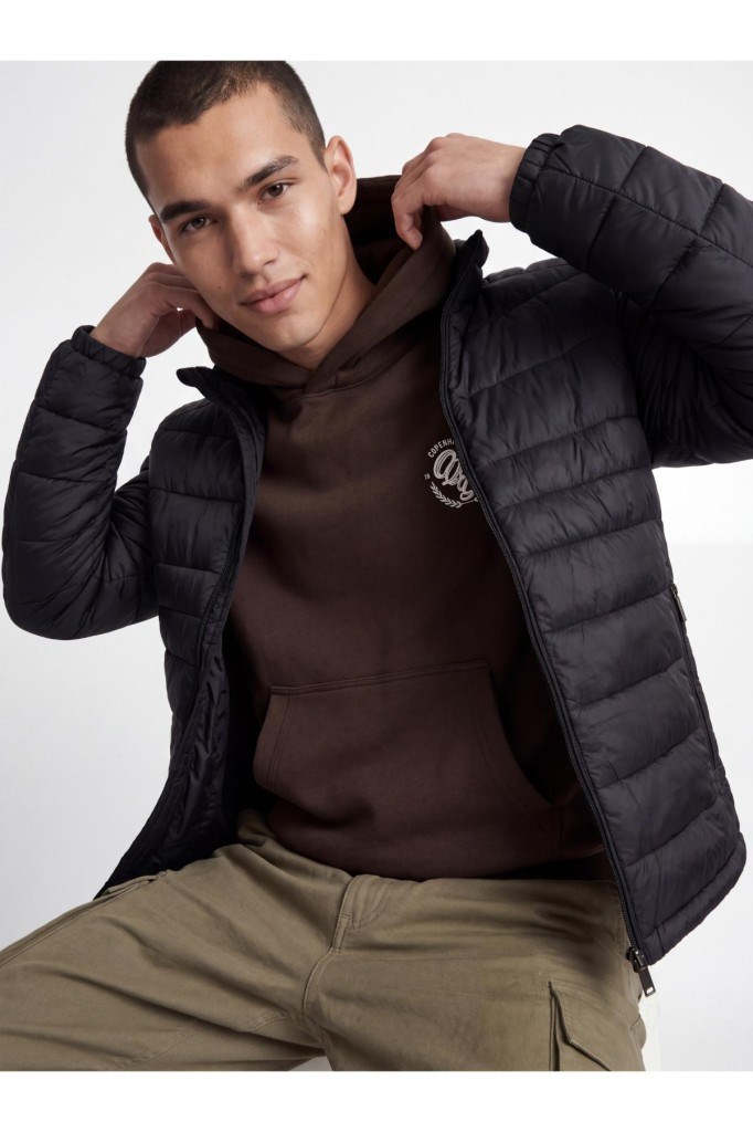 JJKıngsley Lıght Puffer Collar Black Erkek Mont 12298868