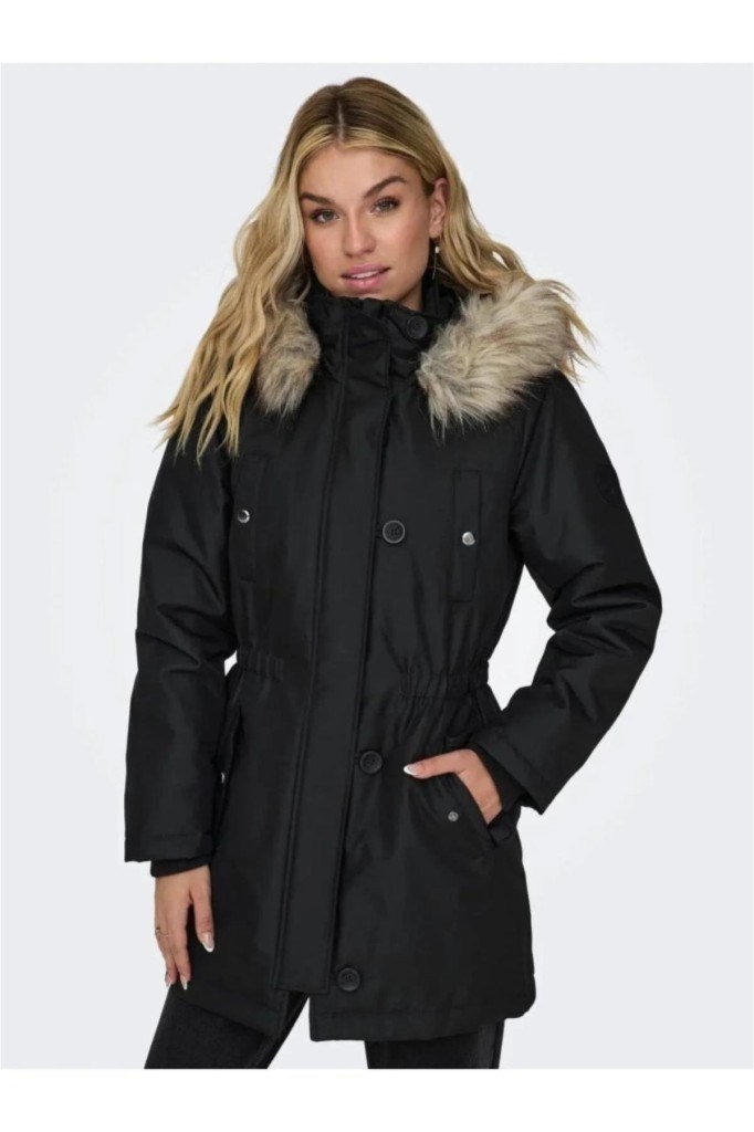 Kadın Kapüşonlu Kürklü Kışlık Parka Siyah 001 ONLIRIS 15304625