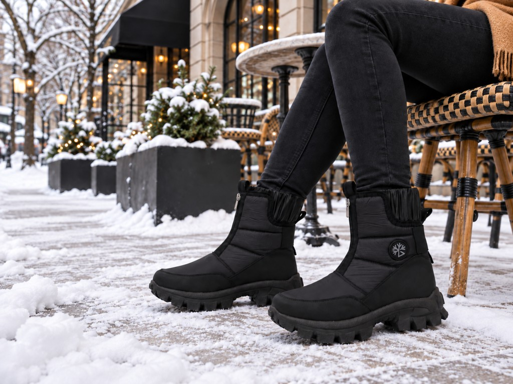 Kar Botu Fermuarlı Kaymaz Taban Isı Yalıtımlı Yumuşak İç Astar KB-5001 Siyah