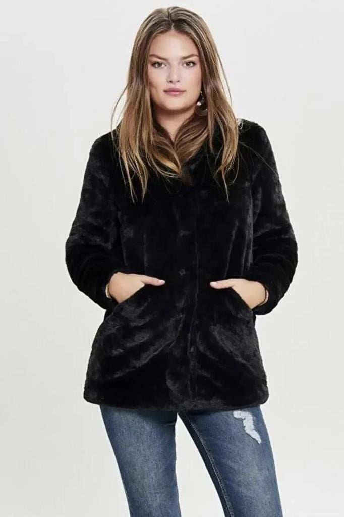 ONLY 15164600-ONLVIDA FAUX FUR COAT BLACK KADIN MONT