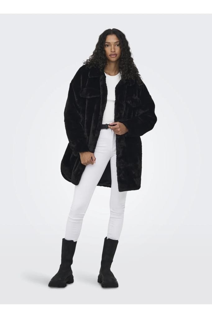 ONLY 15260048 ONLVIDA FUR SHACKET BLACK KADIN MONT