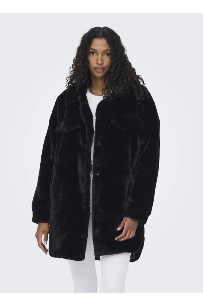 ONLY 15260048 ONLVIDA FUR SHACKET BLACK KADIN MONT