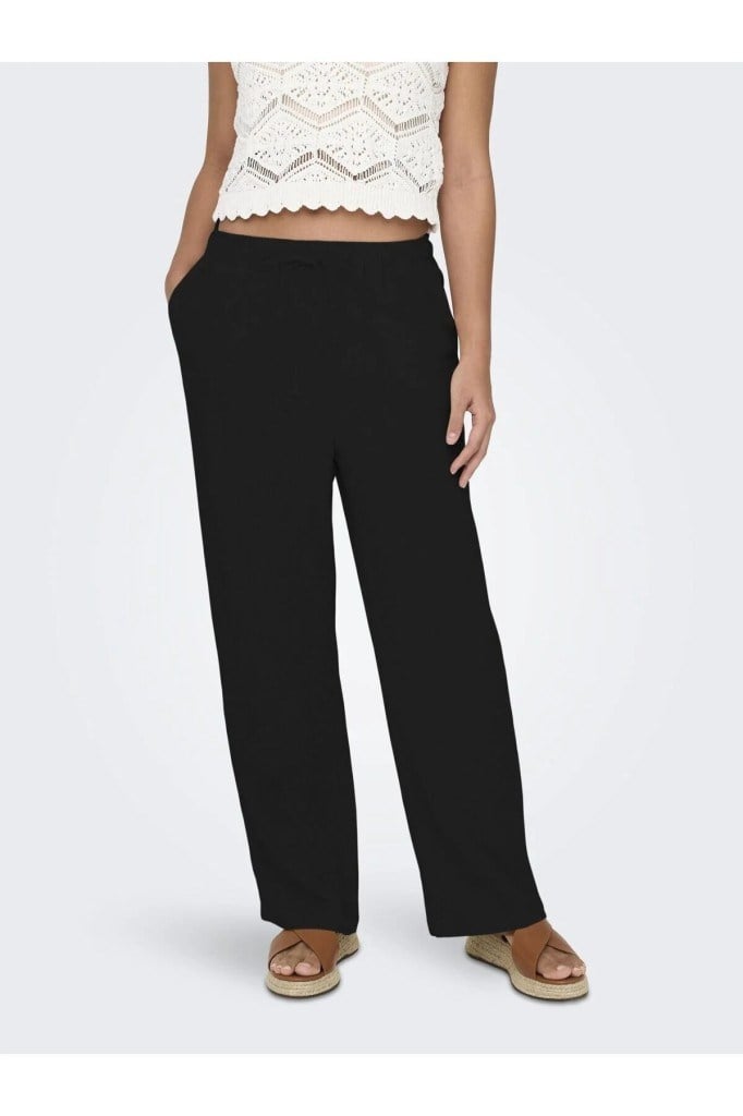 ONLY 15322263 ONLSIESTA PULL-UP LINEN PNT BLACK KADIN PANTOLON