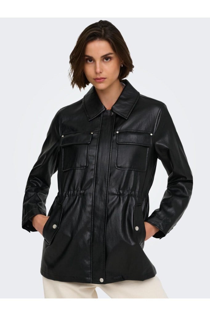 ONLY 15373806 ONLMINI FAUX LEATH STRING JACKET BLACK KADIN MONT