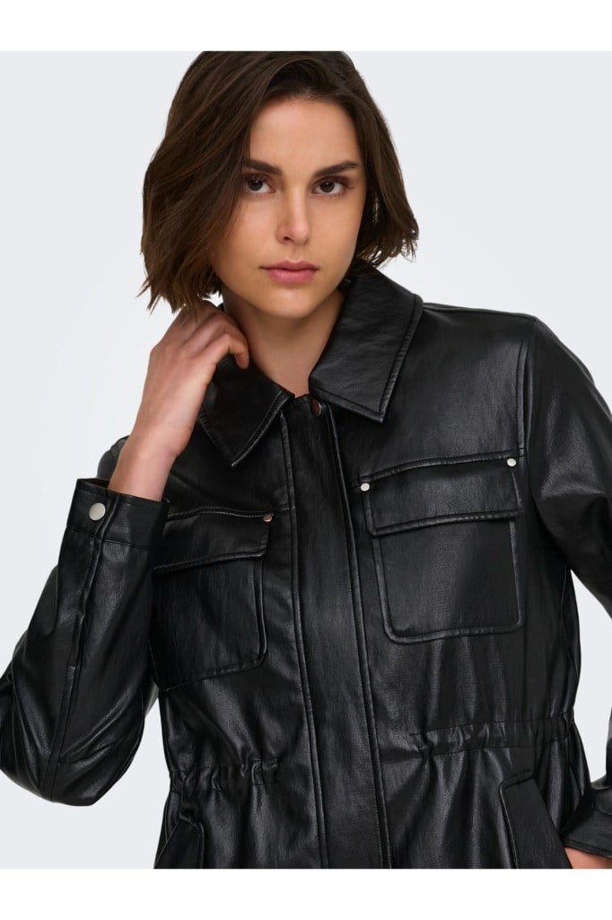 ONLY 15373806 ONLMINI FAUX LEATH STRING JACKET BLACK KADIN MONT