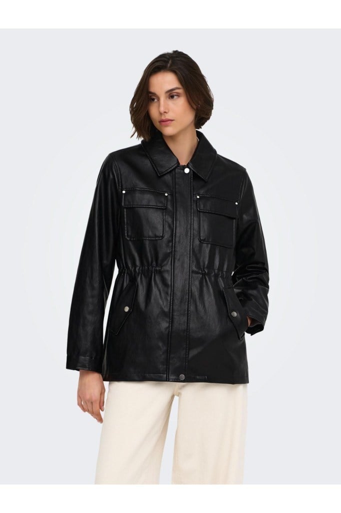 ONLY 15373806 ONLMINI FAUX LEATH STRING JACKET BLACK KADIN MONT