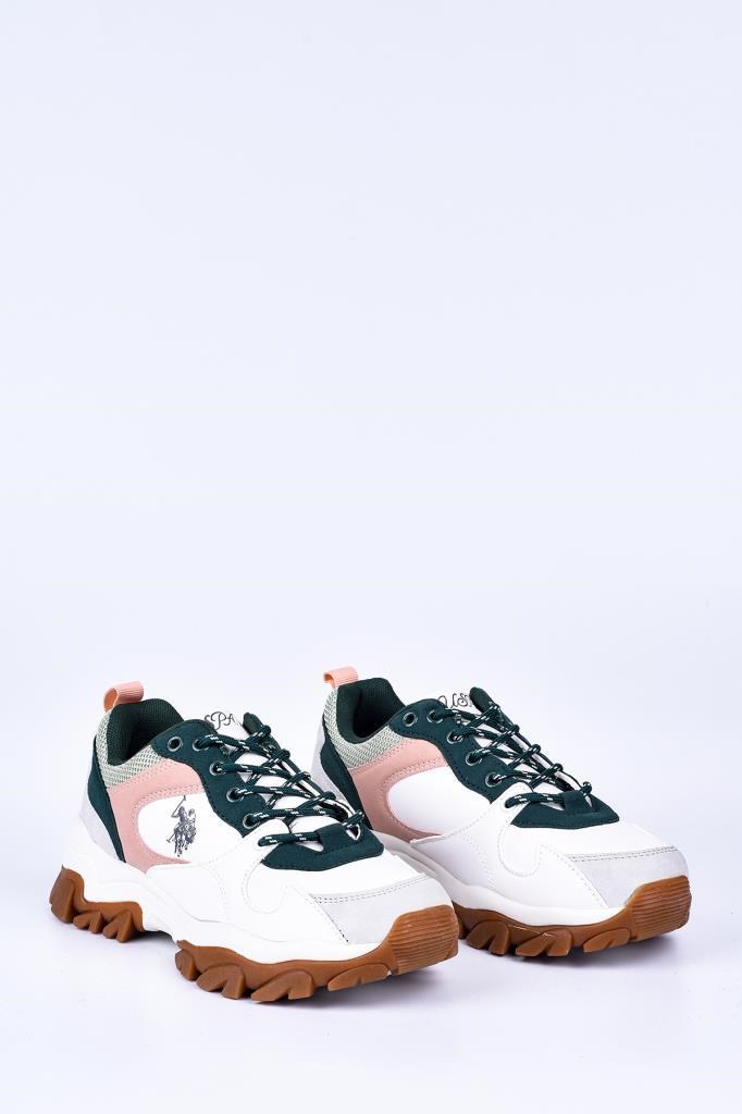 US. POLO ASSN. TRACKY BEYAZ YEŞİL KADIN SPOR AYAKKABISI SNEAKER