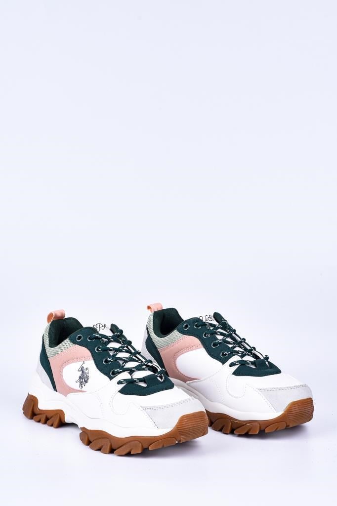 US. POLO ASSN. TRACKY BEYAZ YEŞİL KADIN SPOR AYAKKABISI SNEAKER