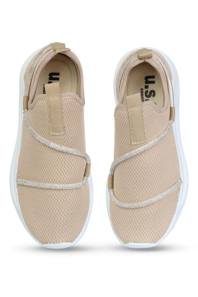 Z6357 TAŞLI FİLELİ HAFİF BEJ KADIN SNEAKER