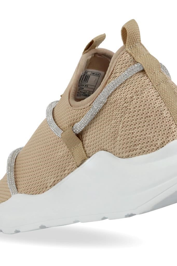 Z6357 TAŞLI FİLELİ HAFİF BEJ KADIN SNEAKER