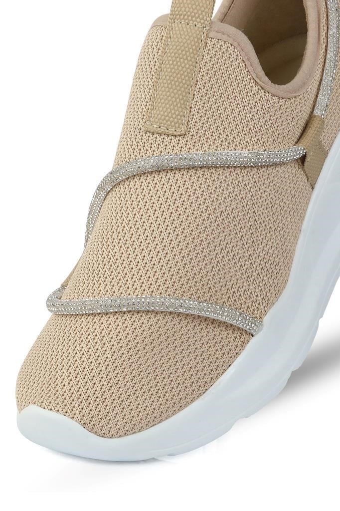 Z6357 TAŞLI FİLELİ HAFİF BEJ KADIN SNEAKER