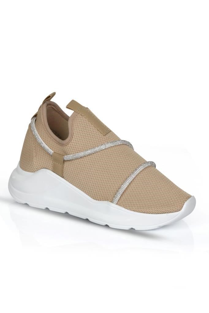 Z6357 TAŞLI FİLELİ HAFİF BEJ KADIN SNEAKER