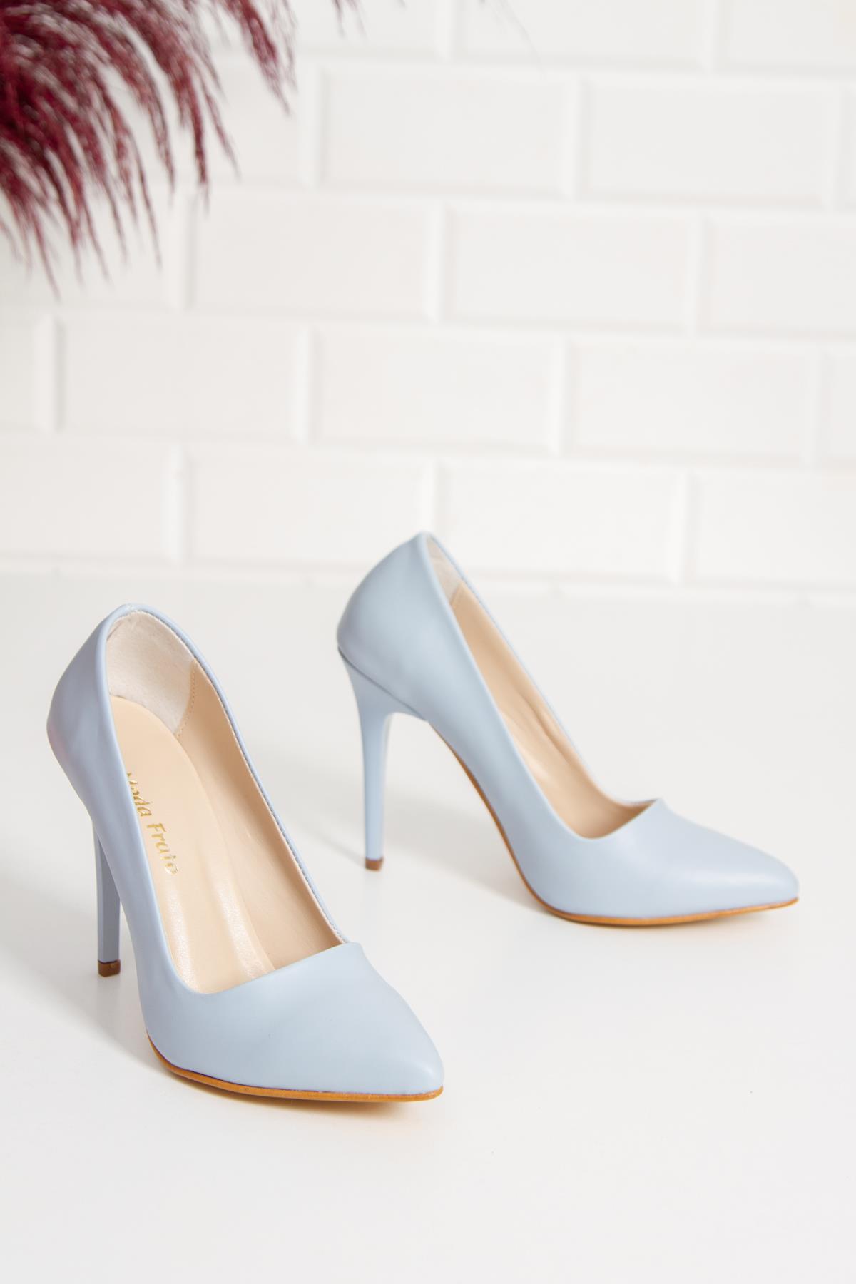 Modafrato 11 CM İnce Topuklu Stiletto Topuklu Ayakkabı Sivri Burun Mavi