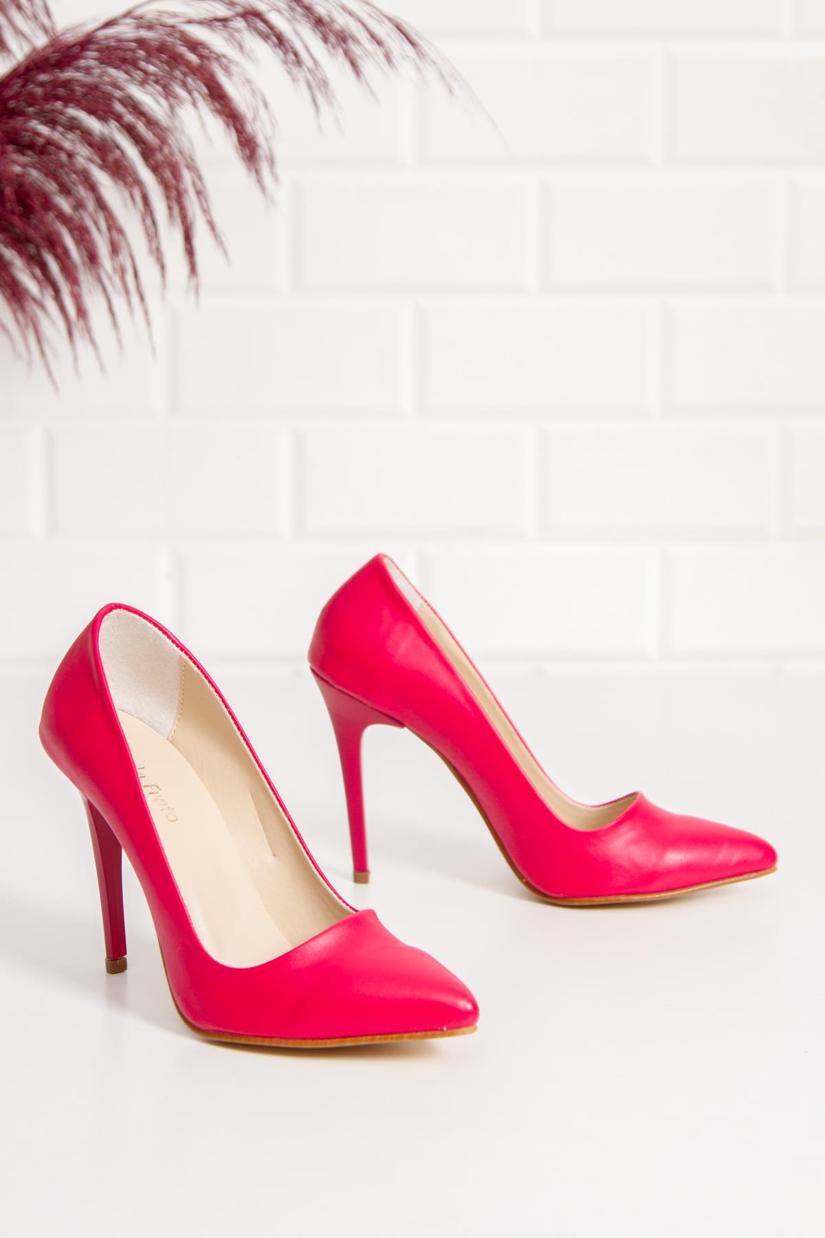 Modafrato 11 CM İnce Topuklu Stiletto Topuklu Ayakkabı Sivri Burun Fuşya