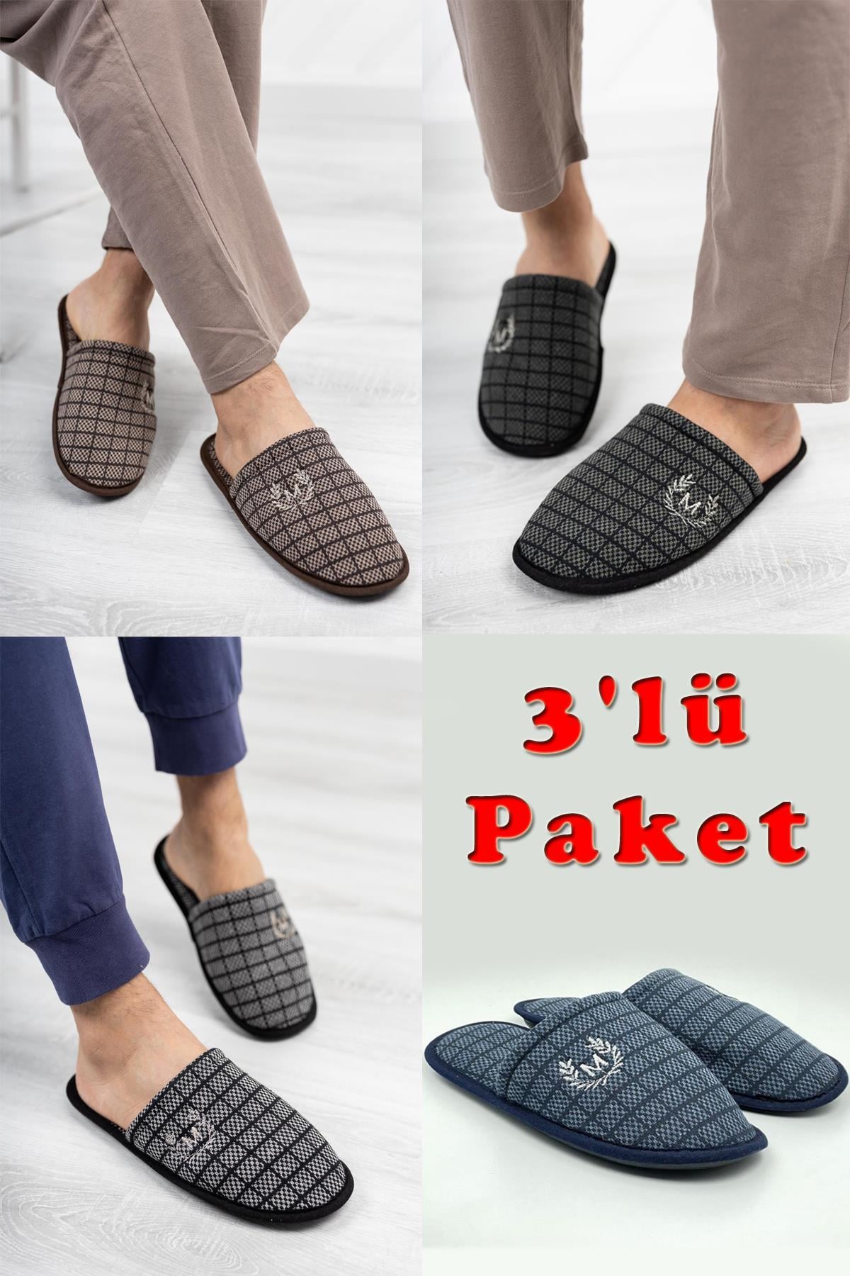 Modafrato 3'LÜ Paket Motif Erkek Terlik Ev Terliği PAKET ÜRÜN