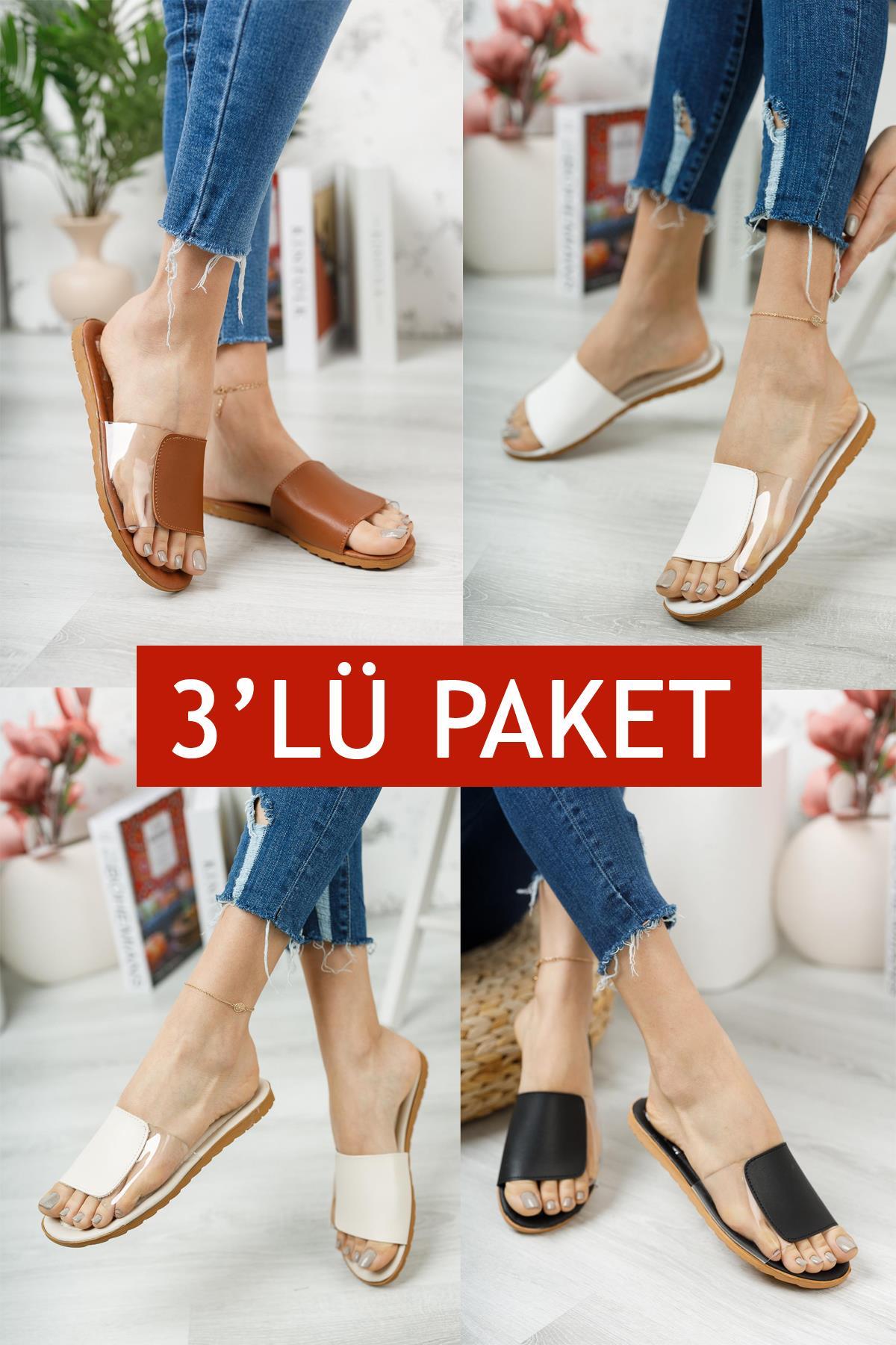 Modafrato 3'lü Paket Rose Kadın Terlik Ev Terliği PAKET ÜRÜN