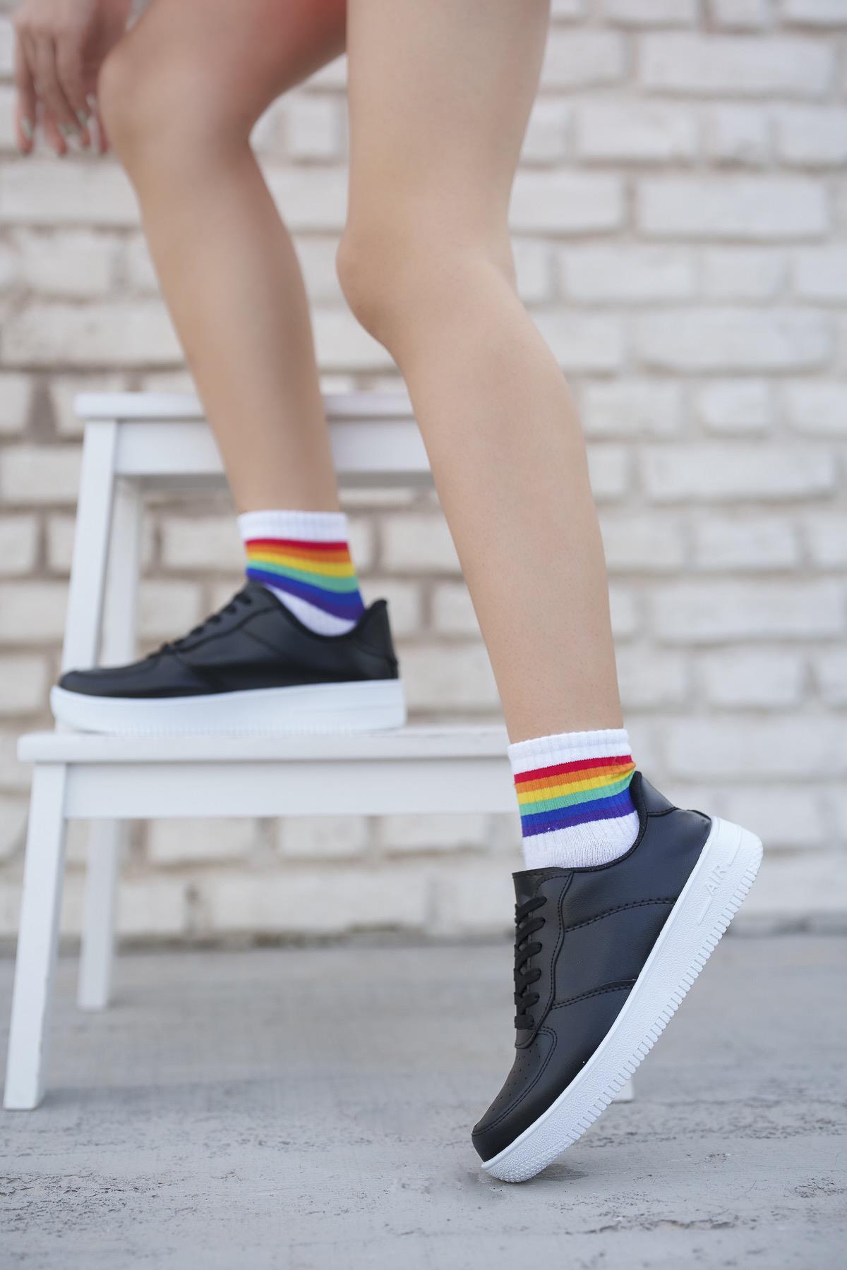 Modafrato AIR-101 Unisex Spor Ayakkabı Sneakers Siyah-Beyaz