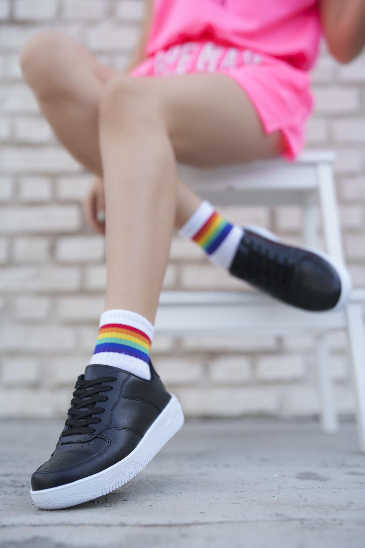 Modafrato AIR-101 Unisex Spor Ayakkabı Sneakers Siyah-Beyaz