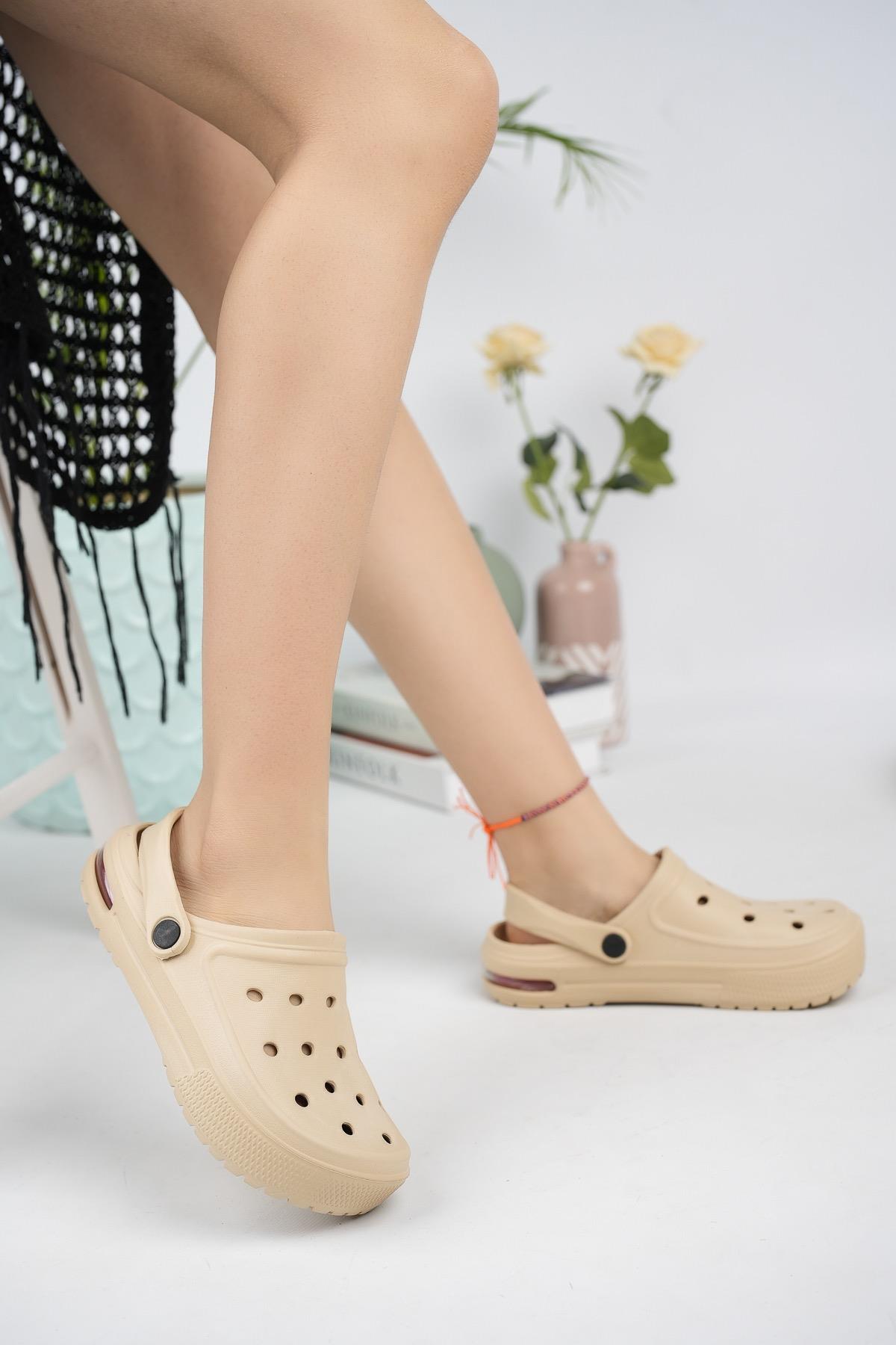 Modafrato AIR-CRX Kapalı Unisex Terlik Sandalet Suya Dayanıklı Hastane Doktor Hemşire Terliği Bej