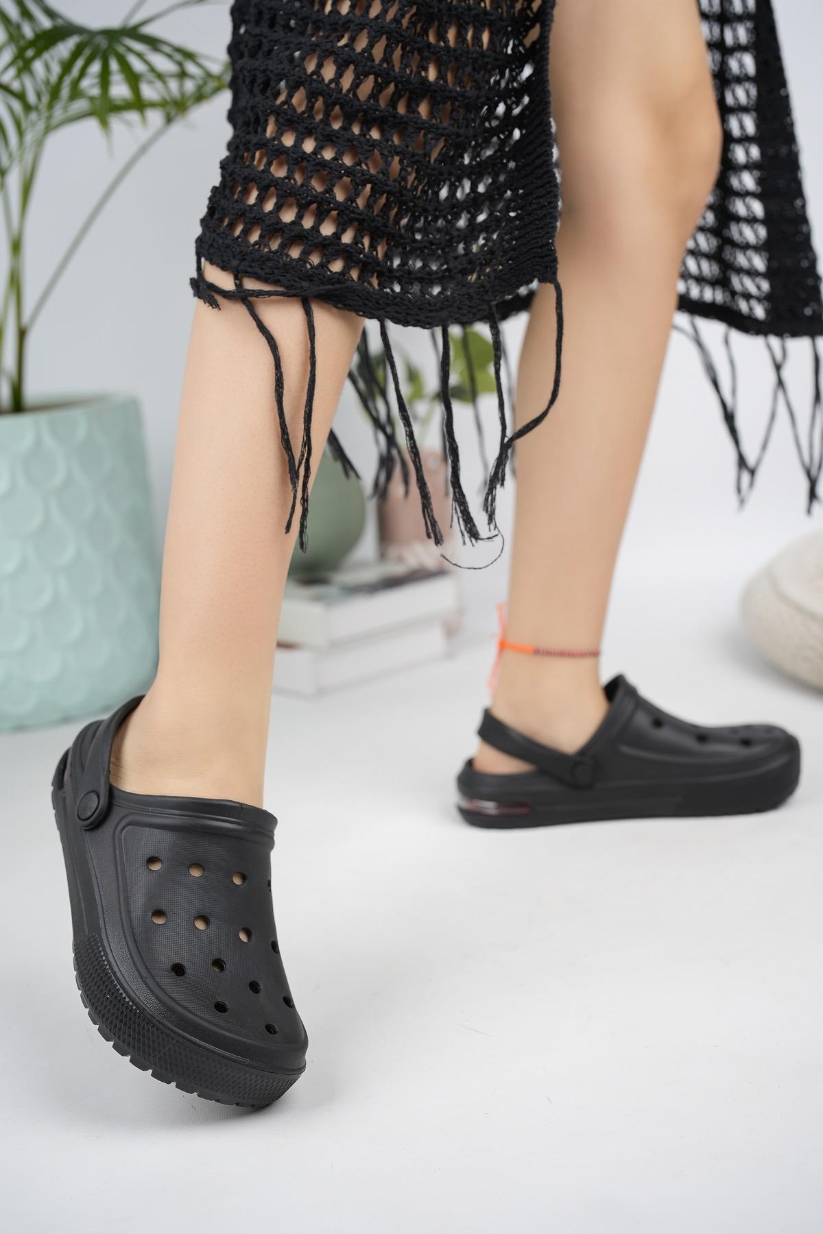 Modafrato AIR-CRX Kapalı Unisex Terlik Sandalet Suya Dayanıklı Hastane Doktor Hemşire Terliği Siyah