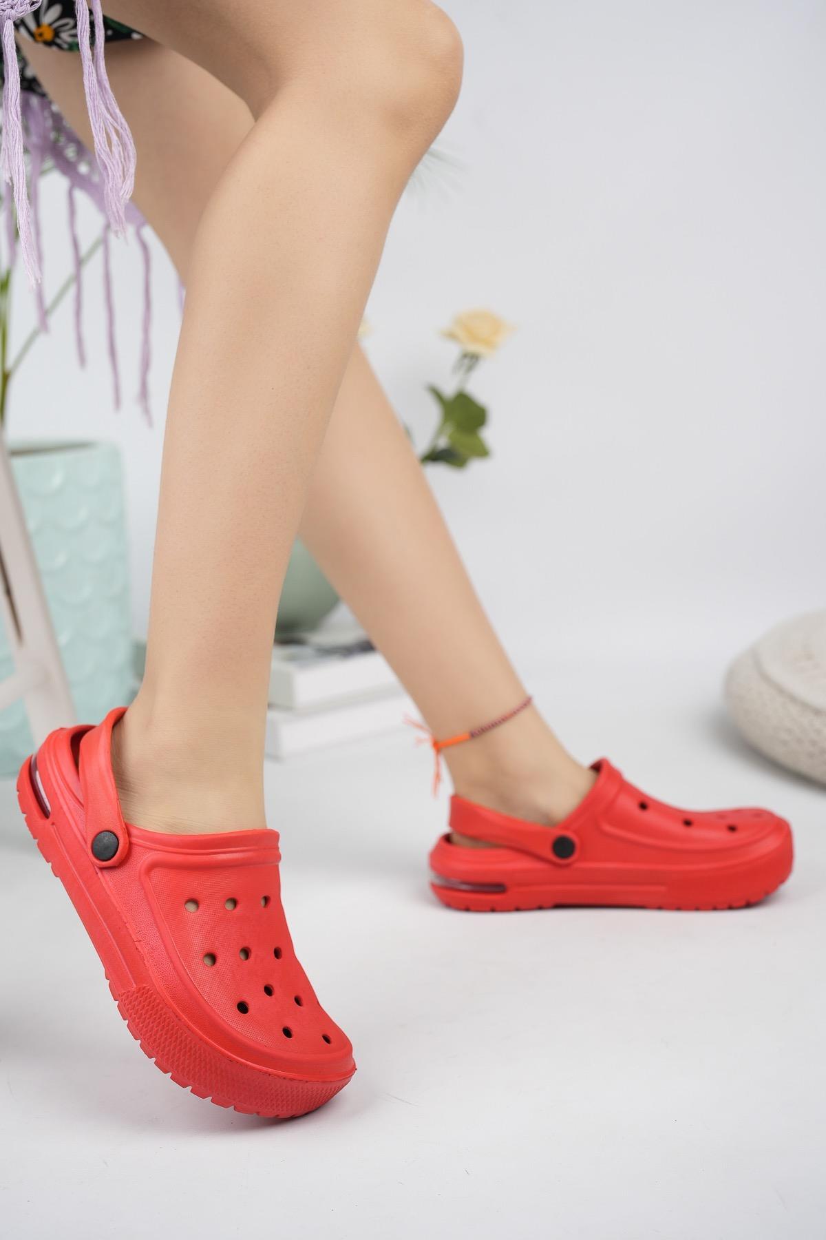 Modafrato AIR-CRX Kapalı Unisex Terlik Sandalet Suya Dayanıklı Hastane Doktor Hemşire Terliği Kırmızı