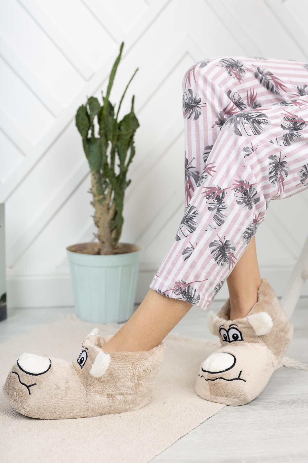 Modafrato CC-82 Unisex Hayvanlı Panduf Taraftar Peluş Bej