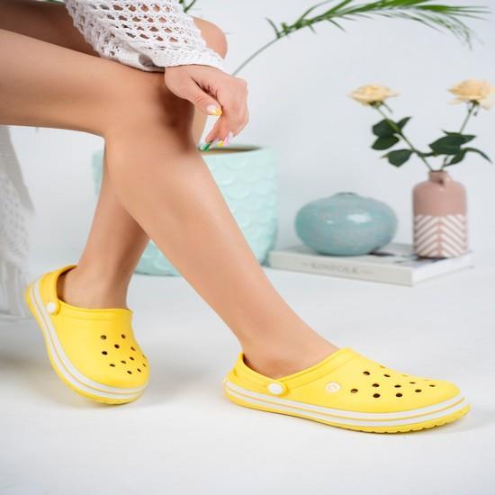 Modafrato CLOG Kapalı Unisex Terlik Sandalet Suya Dayanıklı Hastane Doktor Hemşire Terliği Sarı