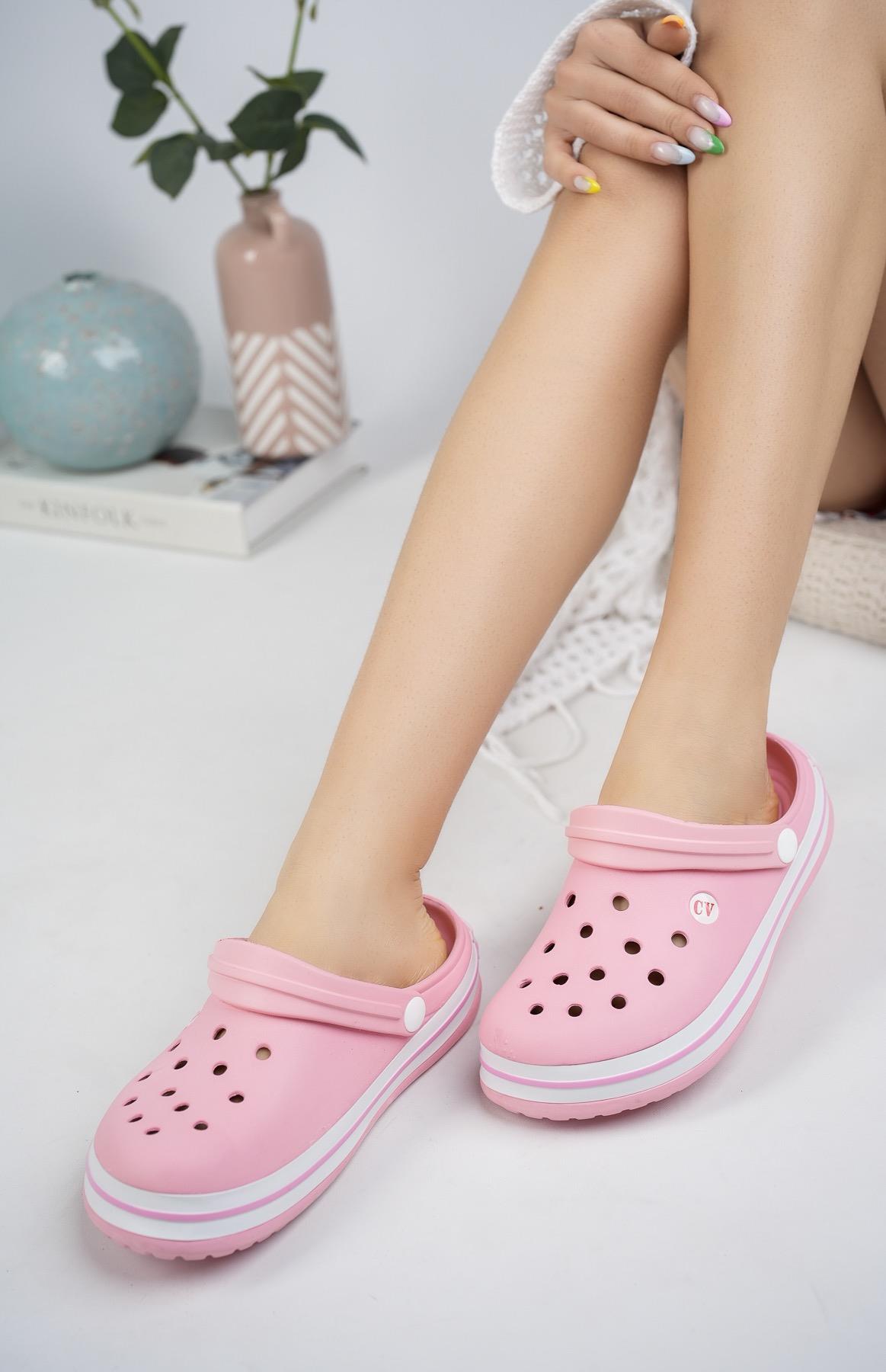 Modafrato CLOG Kapalı Unisex Terlik Sandalet Suya Dayanıklı Hastane Doktor Hemşire Terliği Pembe