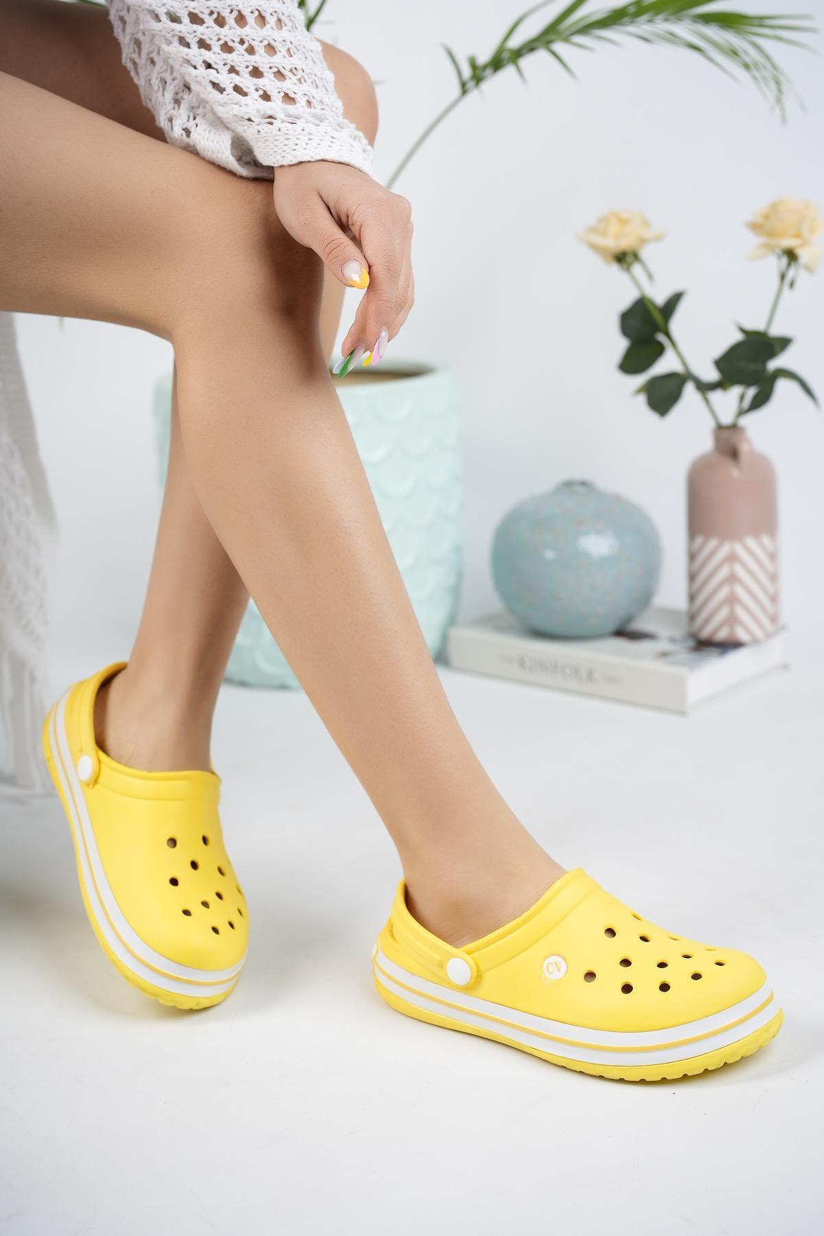 Modafrato CLOG Kapalı Unisex Terlik Sandalet Suya Dayanıklı Hastane Doktor Hemşire Terliği Sarı