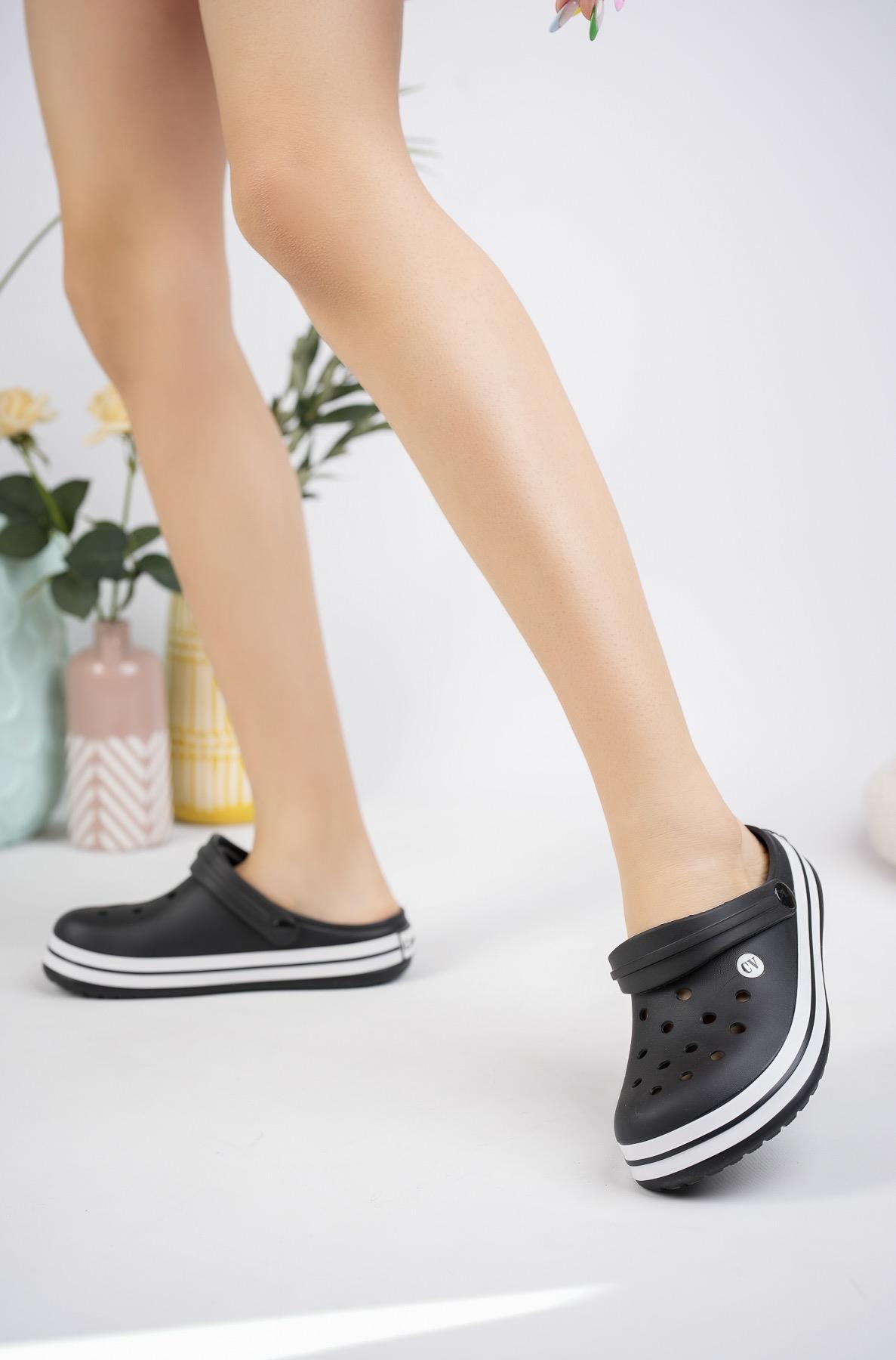 Modafrato CLOG Kapalı Unisex Terlik Sandalet Suya Dayanıklı Hastane Doktor Hemşire Terliği Siyah-Beyaz