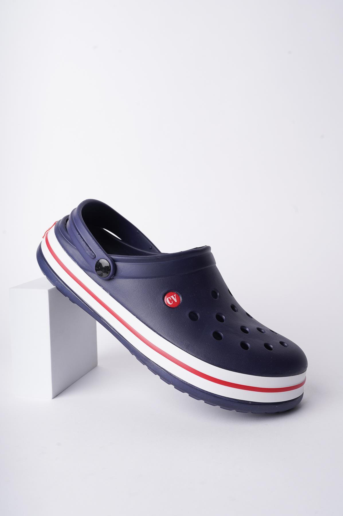 Modafrato CLOG Kapalı Unisex Terlik Sandalet Suya Dayanıklı Hastane Doktor Hemşire Terliği Lacivert - Beyaz