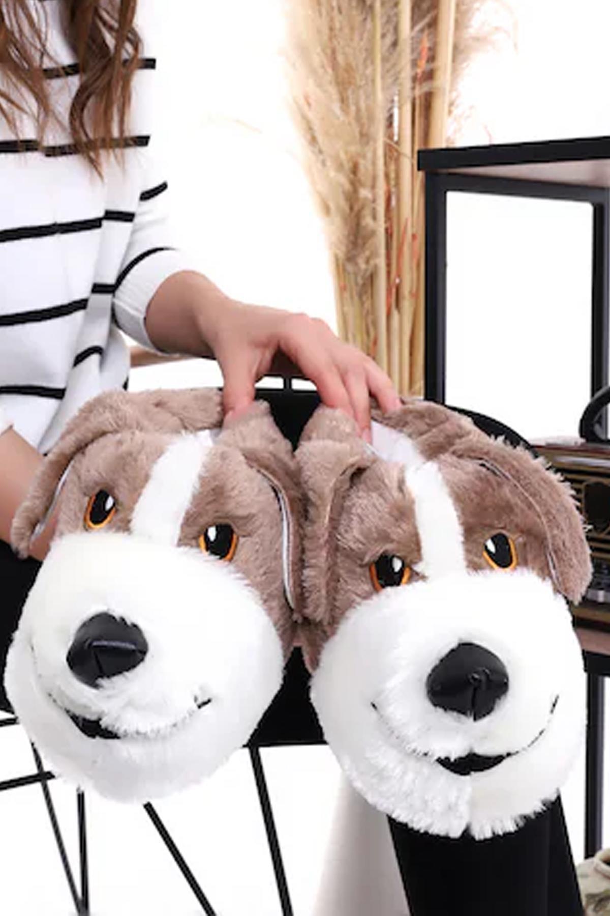 Modafrato Doggy Doo Unisex Panduf Peluş Ev Ayakkabısı Pufidik Taba