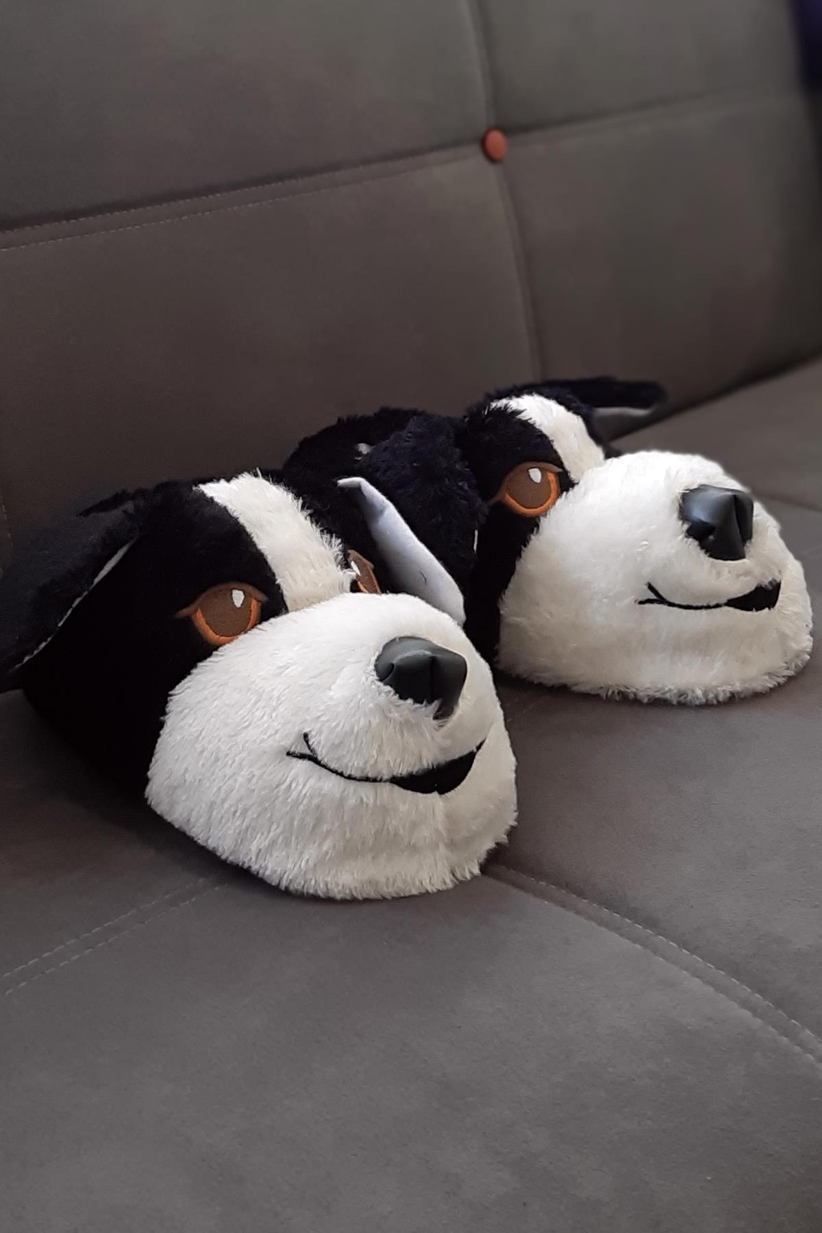 Modafrato ESR-01 Köpekli Peluş Panduf Ev Ayakkabısı Kahve