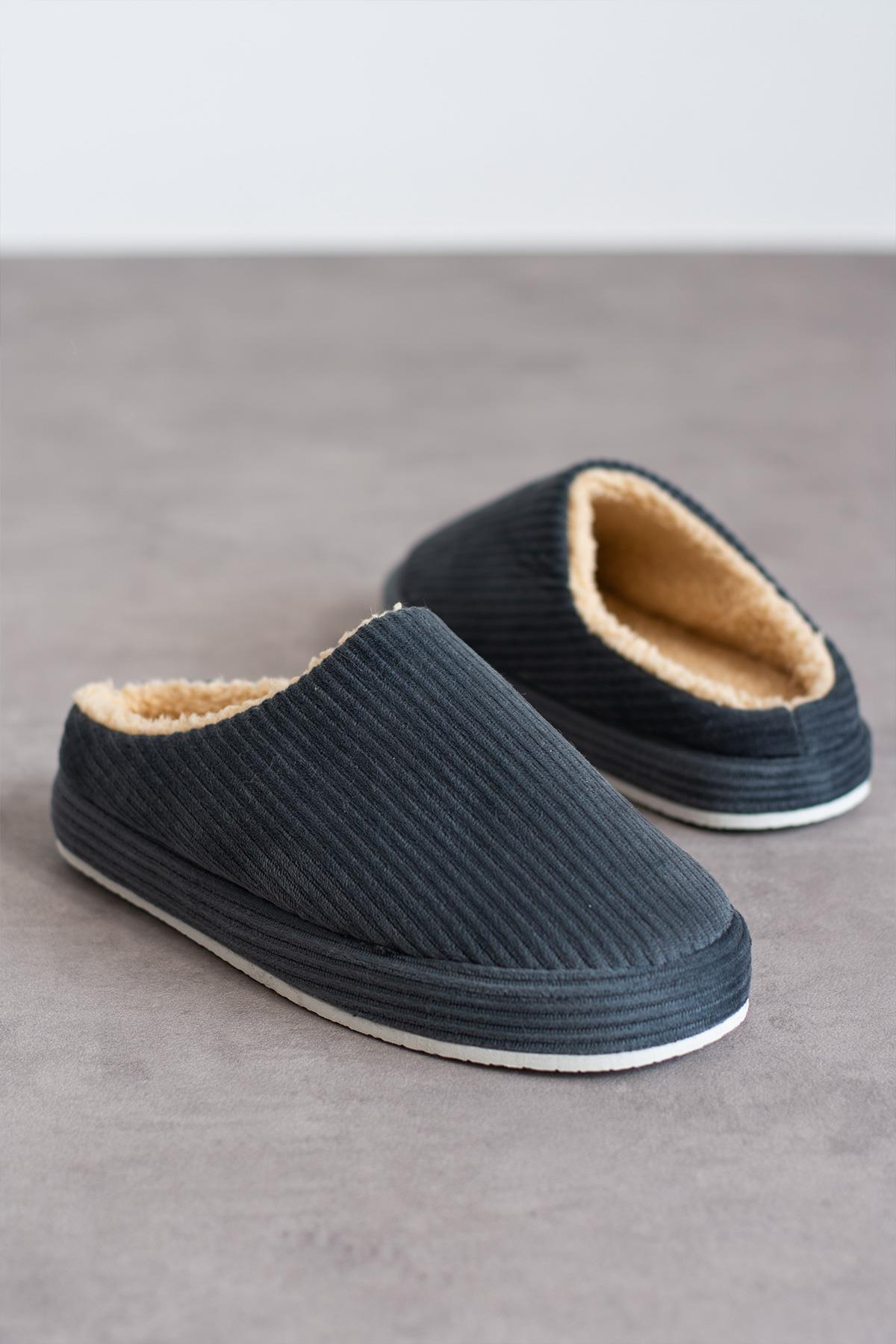 Modafrato FİTİLLİ PELUŞ Unisex Ev Terliği Kışlık Kadın Erkek Terlik Gri