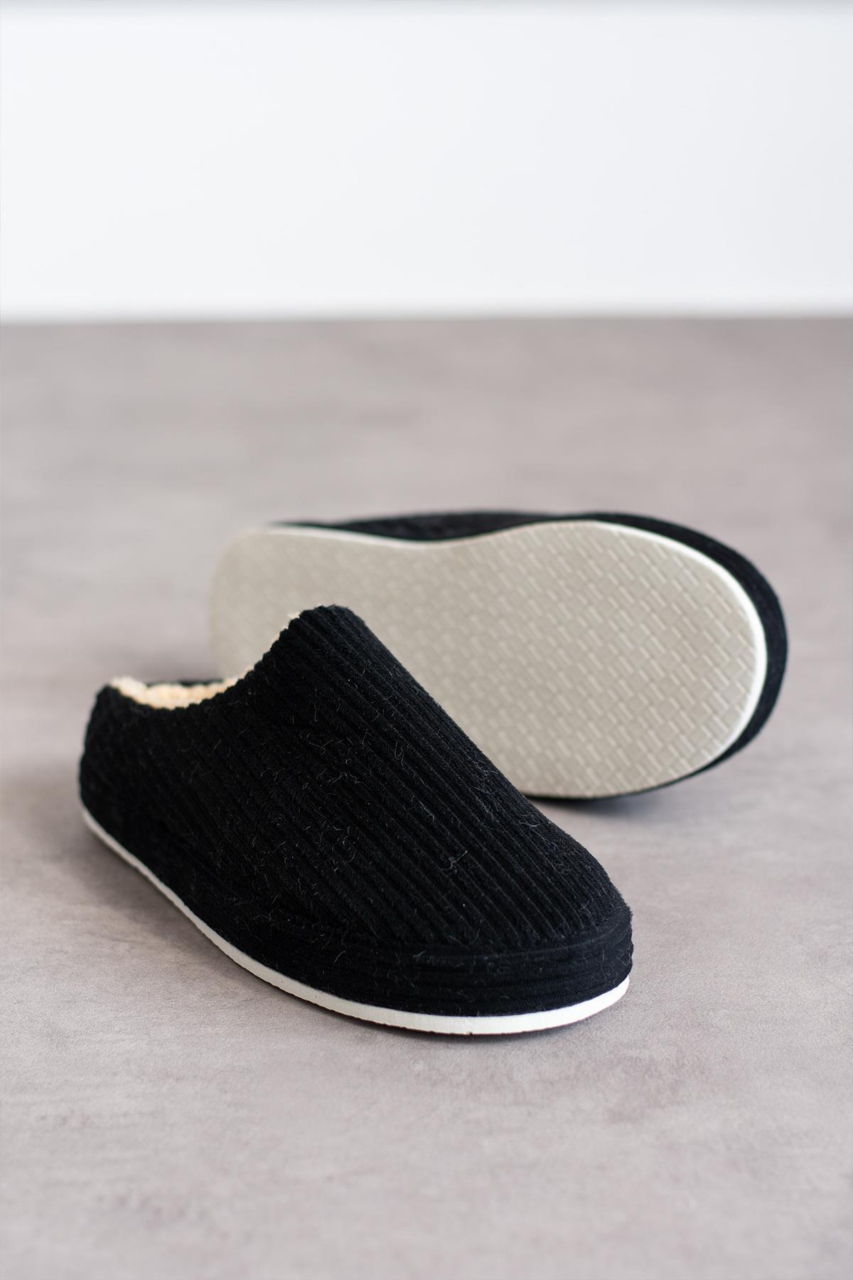 Modafrato FİTİLLİ PELUŞ Unisex Ev Terliği Kışlık Kadın Erkek Terlik Siyah