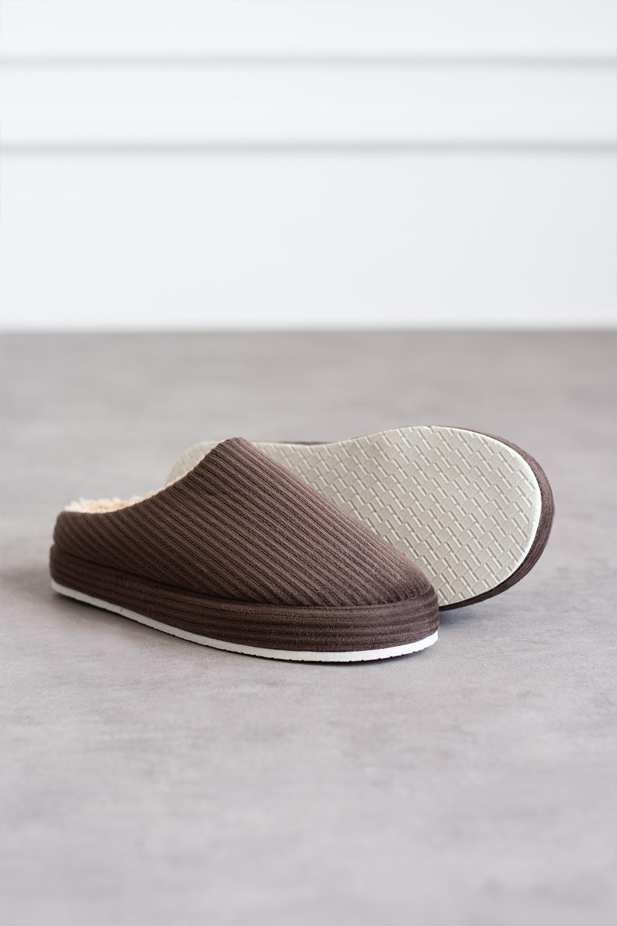 Modafrato FİTİLLİ PELUŞ Unisex Ev Terliği Kışlık Kadın Erkek Terlik Kahve
