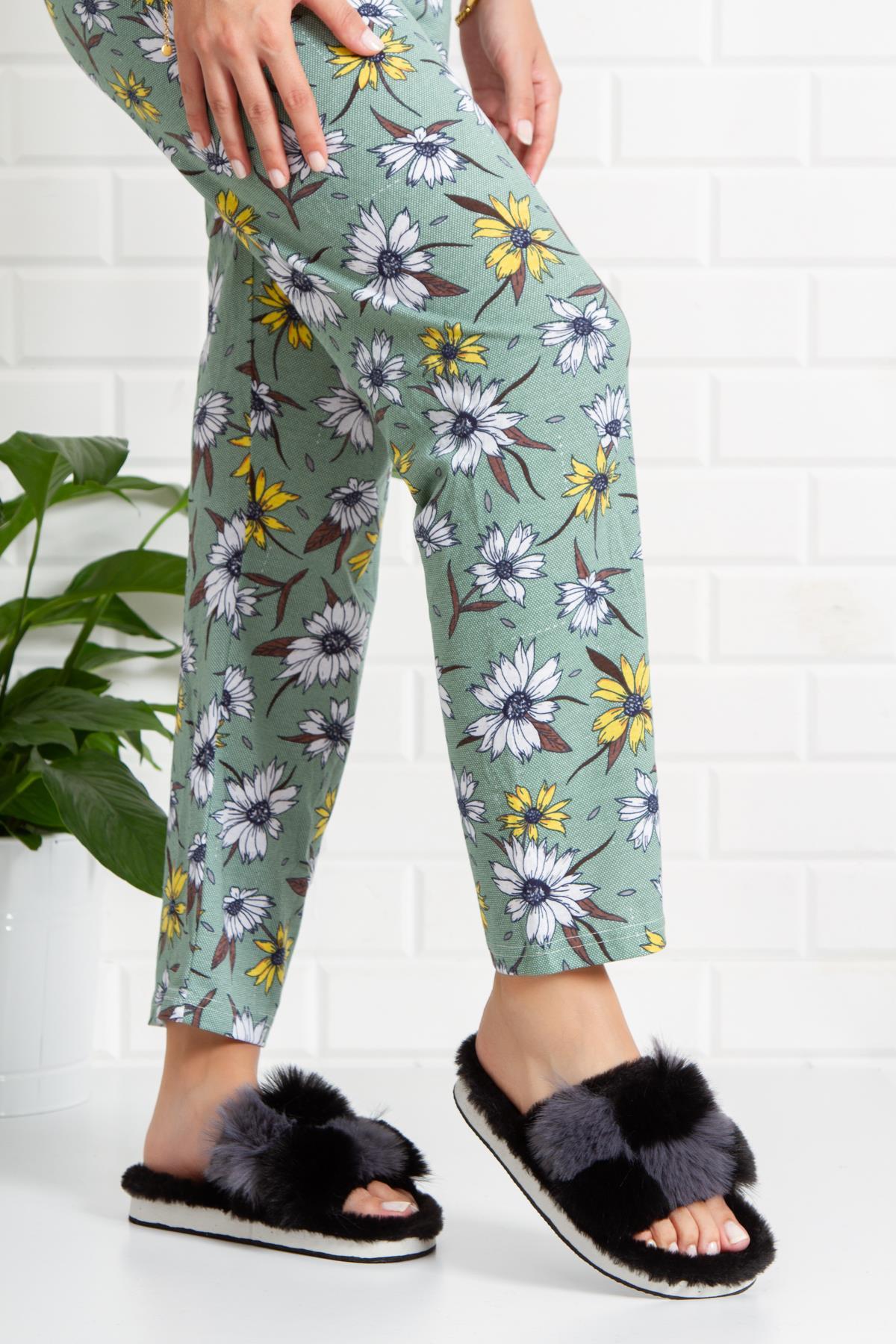Modafrato Mazzy Yünlü Unisex Ev Terliği Kışlık Terlik Siyah-Füme