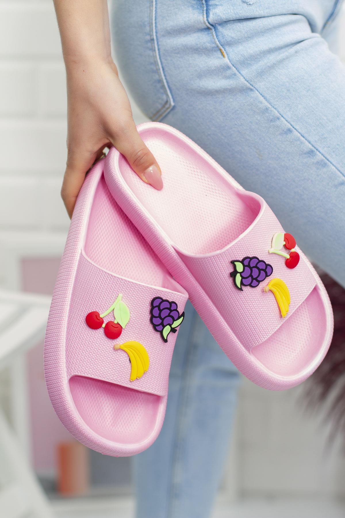 Modafrato Meyveli Slide Terlik Plaj Deniz Havuz Terliği Pembe