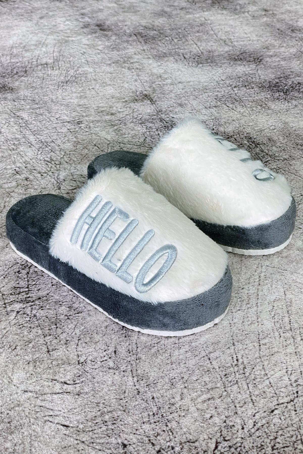 Modafrato OTHELLO Kadın Ev Terliği Kışlık Yünlü Terlik Gri