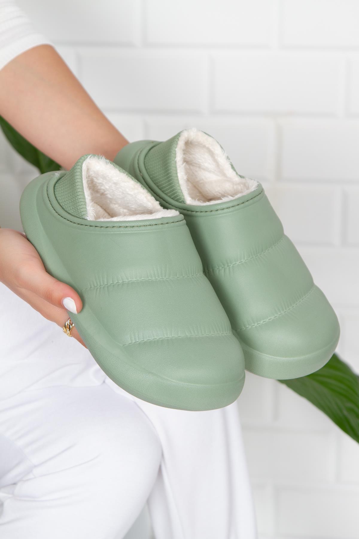 Modafrato Paraşüt Kapalı İçi Yünlü Unisex Ev Terliği Kışlık Terlik Yeşil
