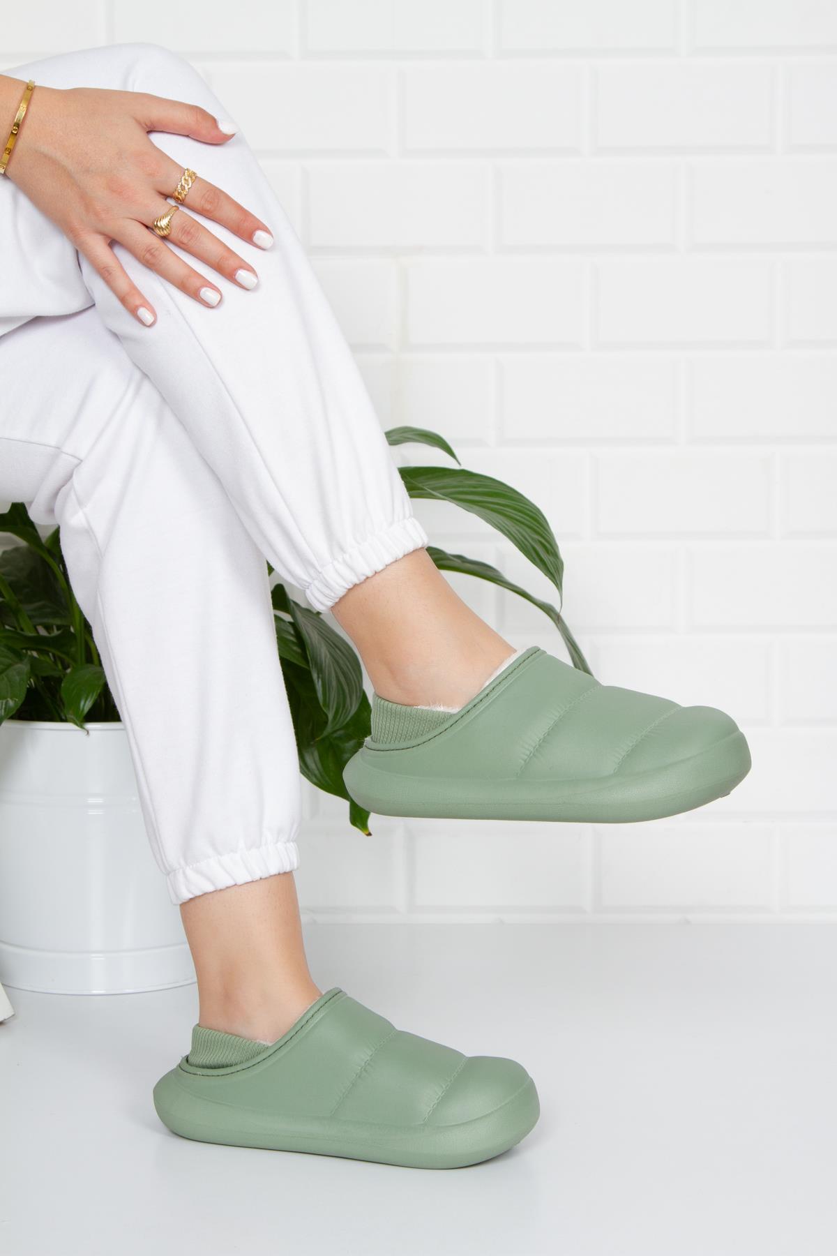 Modafrato Paraşüt Kapalı İçi Yünlü Unisex Ev Terliği Kışlık Terlik Yeşil