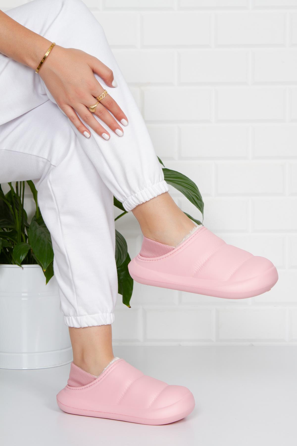 Modafrato Paraşüt Kapalı İçi Yünlü Unisex Ev Terliği Kışlık Terlik Pembe