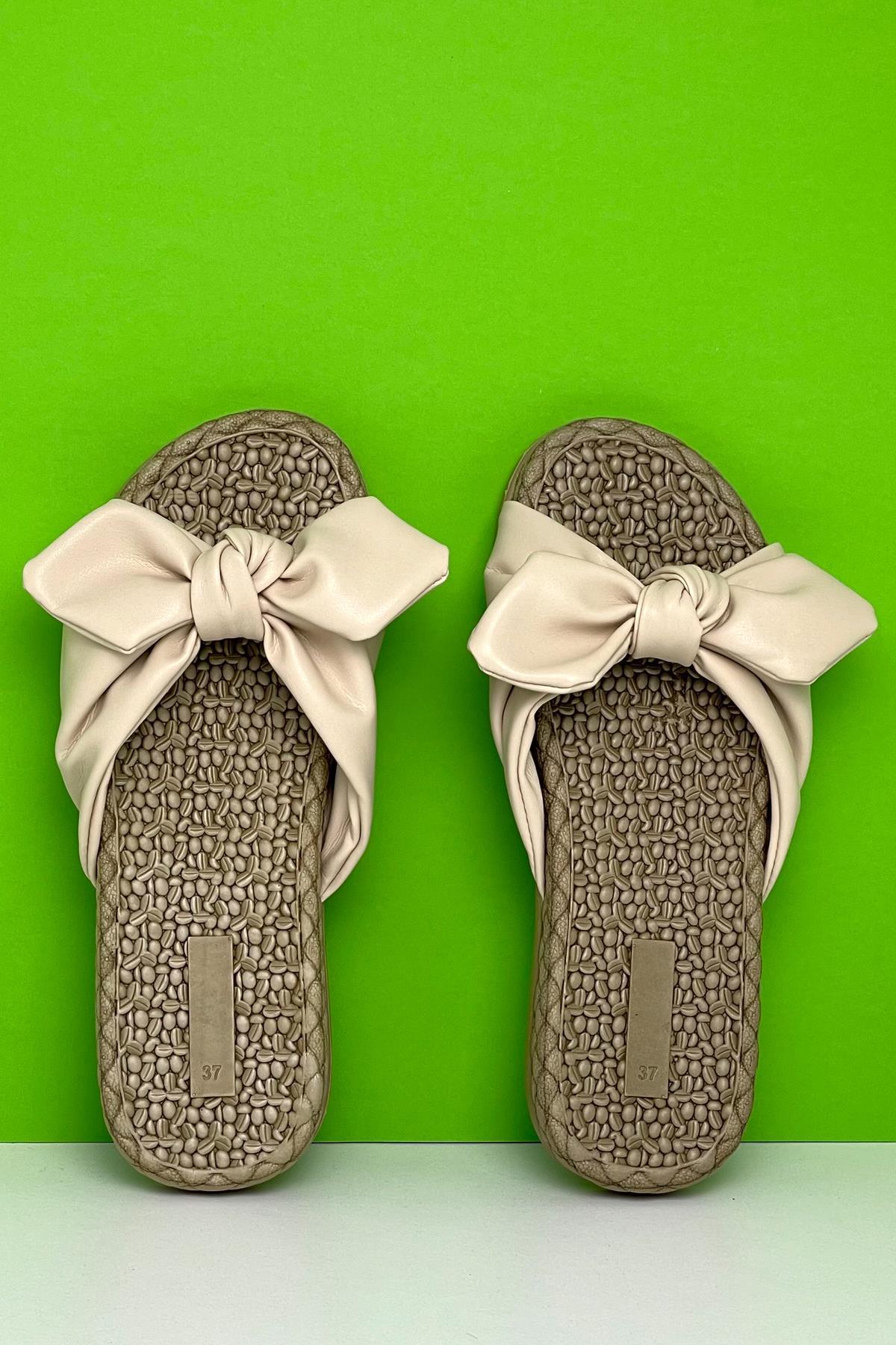 Modafrato SKL Kurdale Kadın Terlik Kaymaz Taban Havuz Plaj Terliği Krem