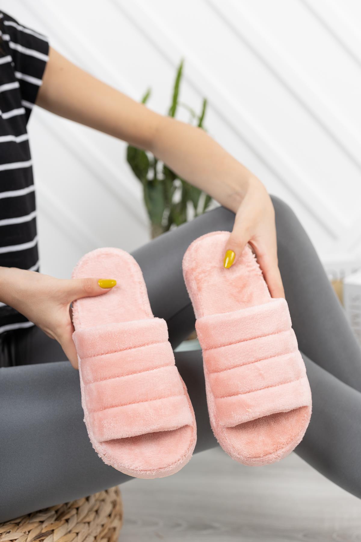Modafrato SMT-01 Açık Kadın Ev Terliği Kışlık Terlik Pembe