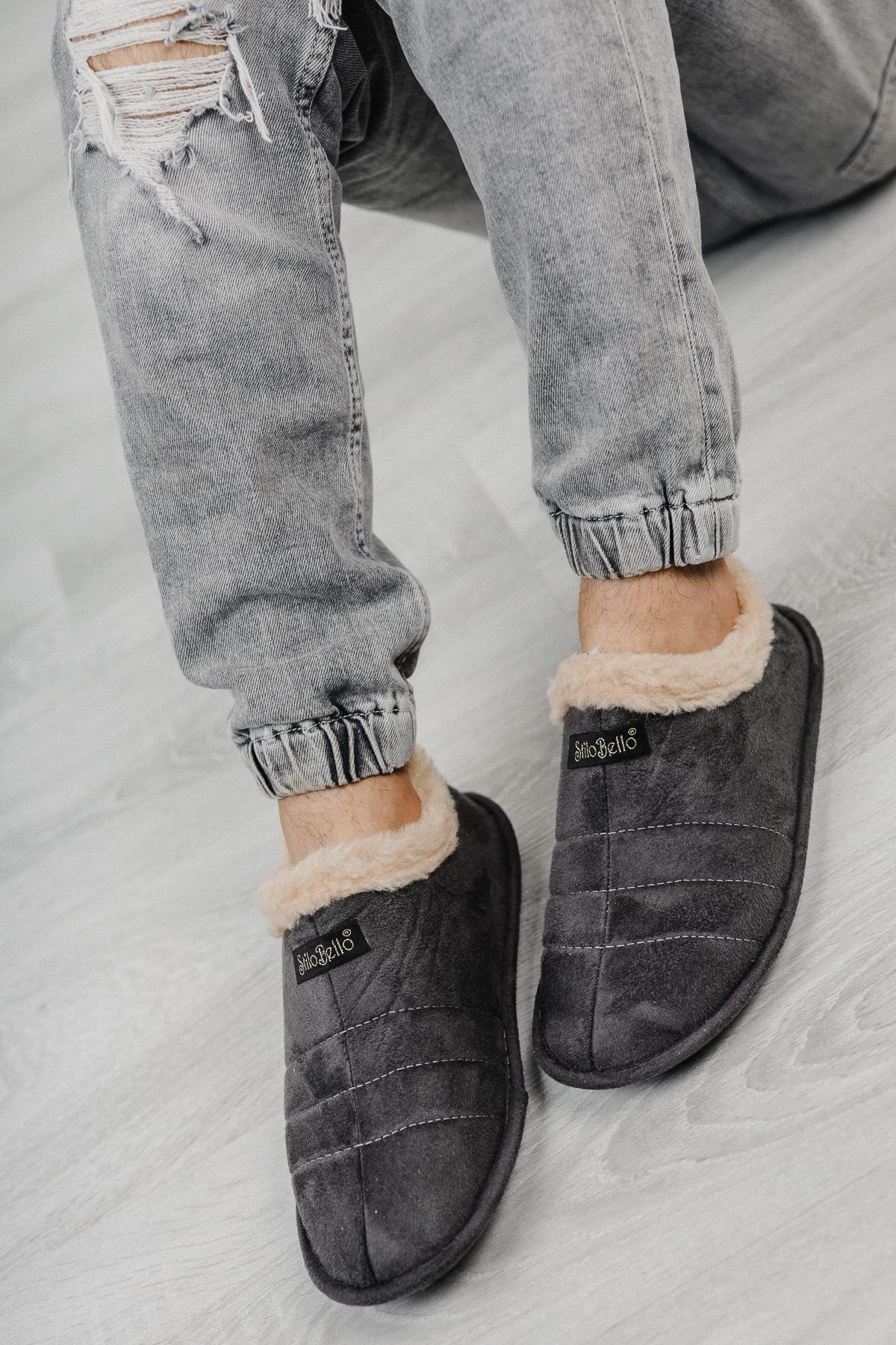 Modafrato STL-01 Unisex Panduf Ev Ayakkabısı Kadın Erkek  Gri