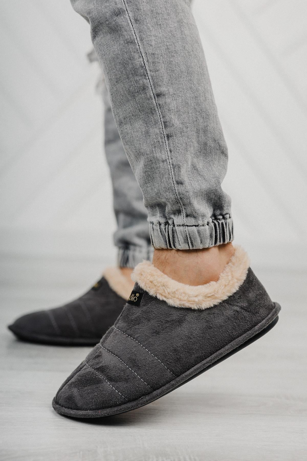 Modafrato STL-01 Unisex Panduf Ev Ayakkabısı Kadın Erkek  Gri