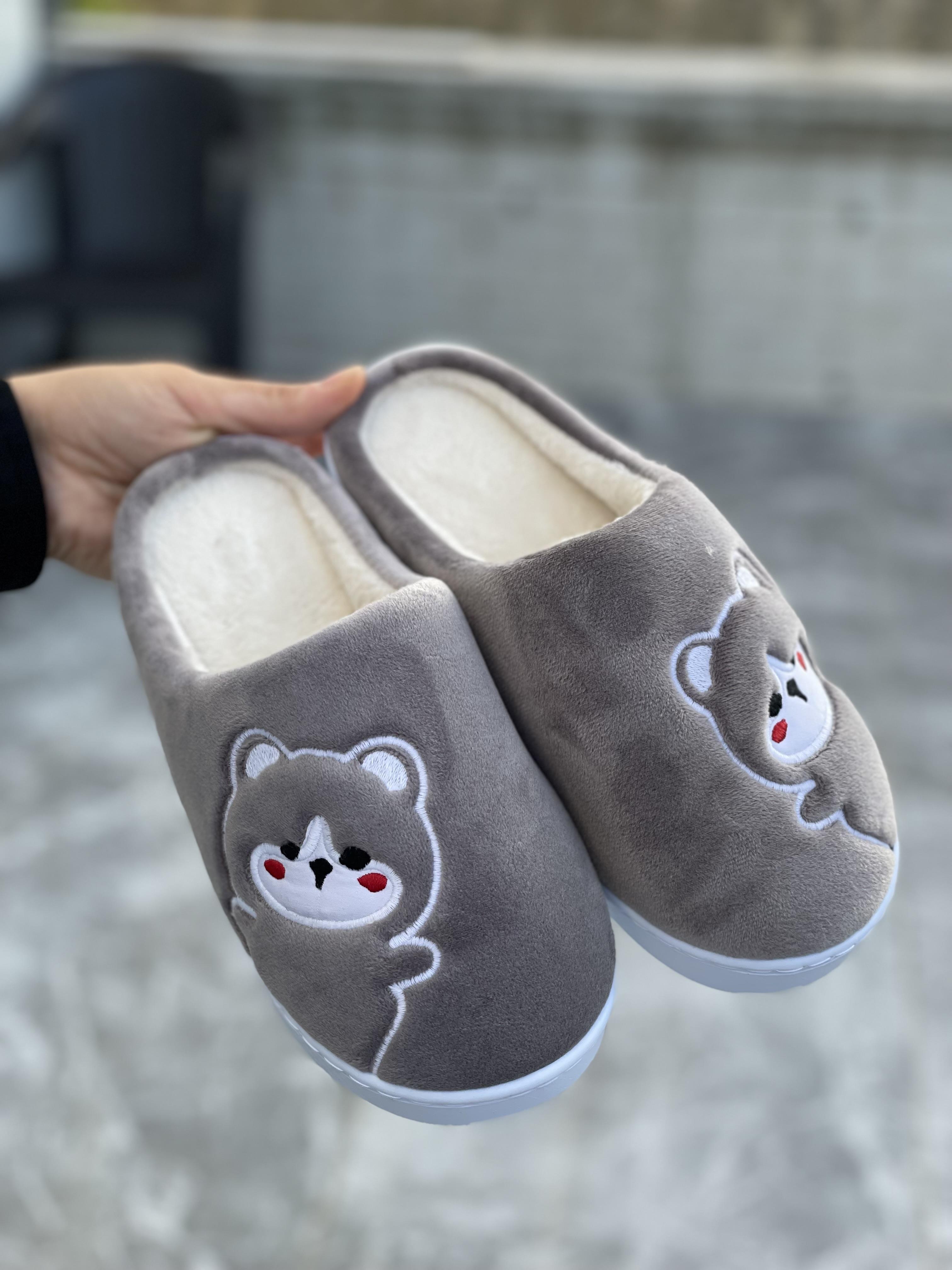 Modafrato TEDDY Kadın Ev Terliği Kışlık Yünlü Terlik Ses Yapmayan Taban Gri
